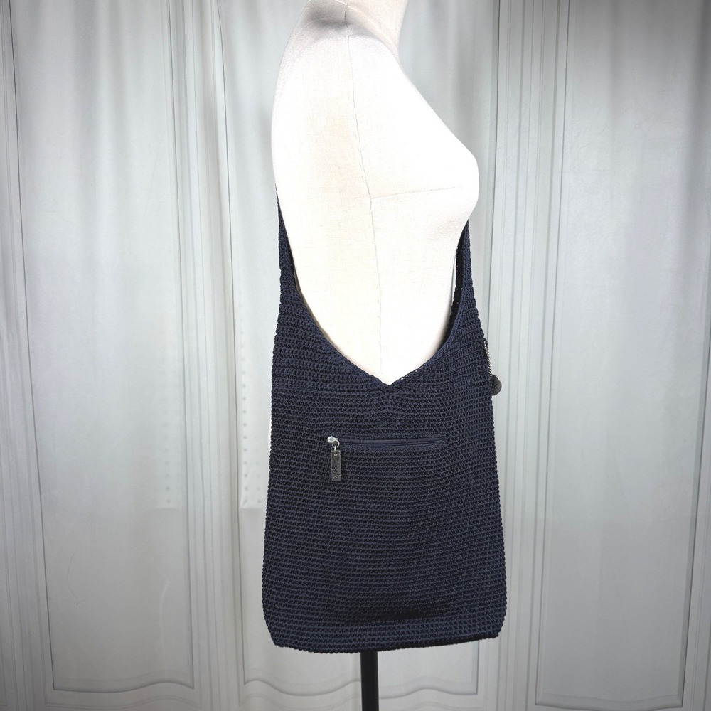VTG The Sak Navy Blue Crochet Dipped Hobo Bag • Boho Y2K